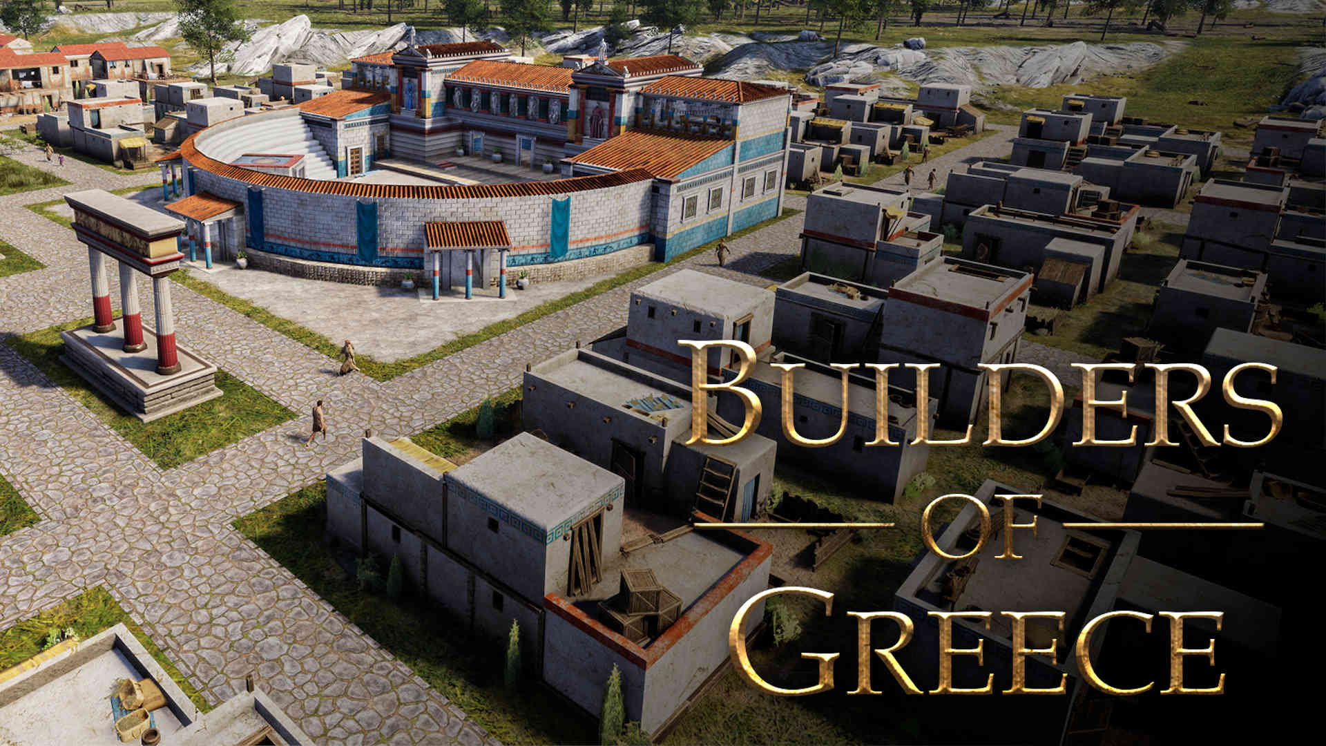 Imagen del juego builders of greece y su logotipo